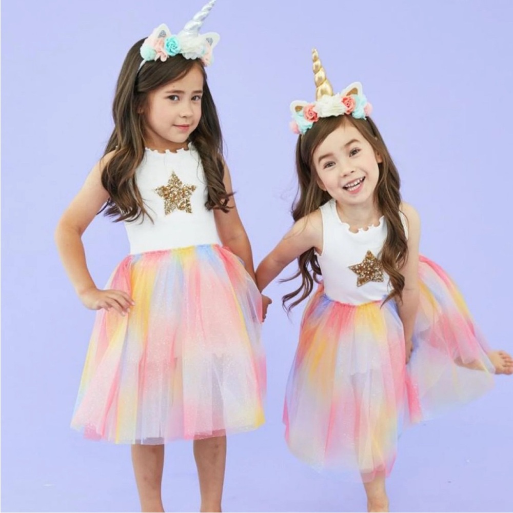 Petite Hailey rainbow tulle tank dress